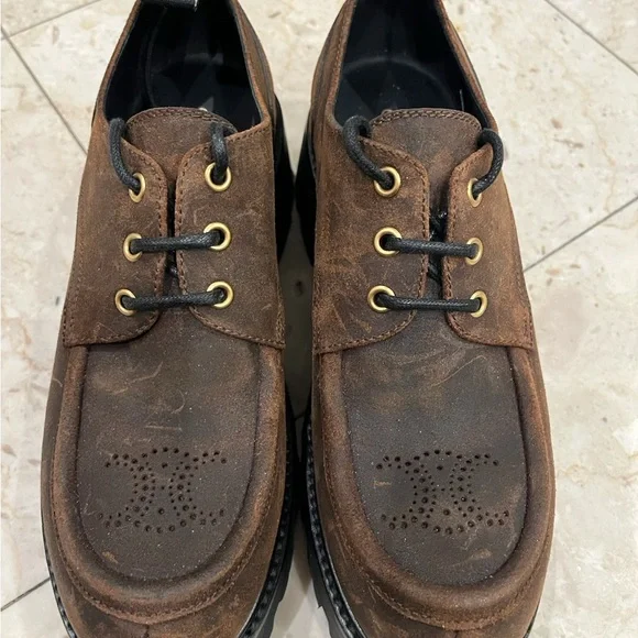 CELINE TRIOMPHE DERBIE Boots, Waxed Suede Shoes Women’s Sz 39 / 8.5 US - Picture 2 of 13